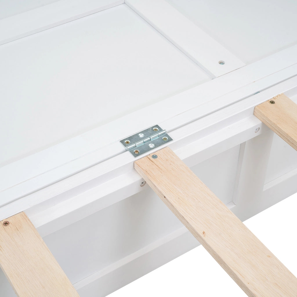 OKWISH Letto a scomparsa 140×200 cm, Letto Matrimoniale con 1 Cassetto e Mensole, senza Materasso, in Pino e MDF, Bianco