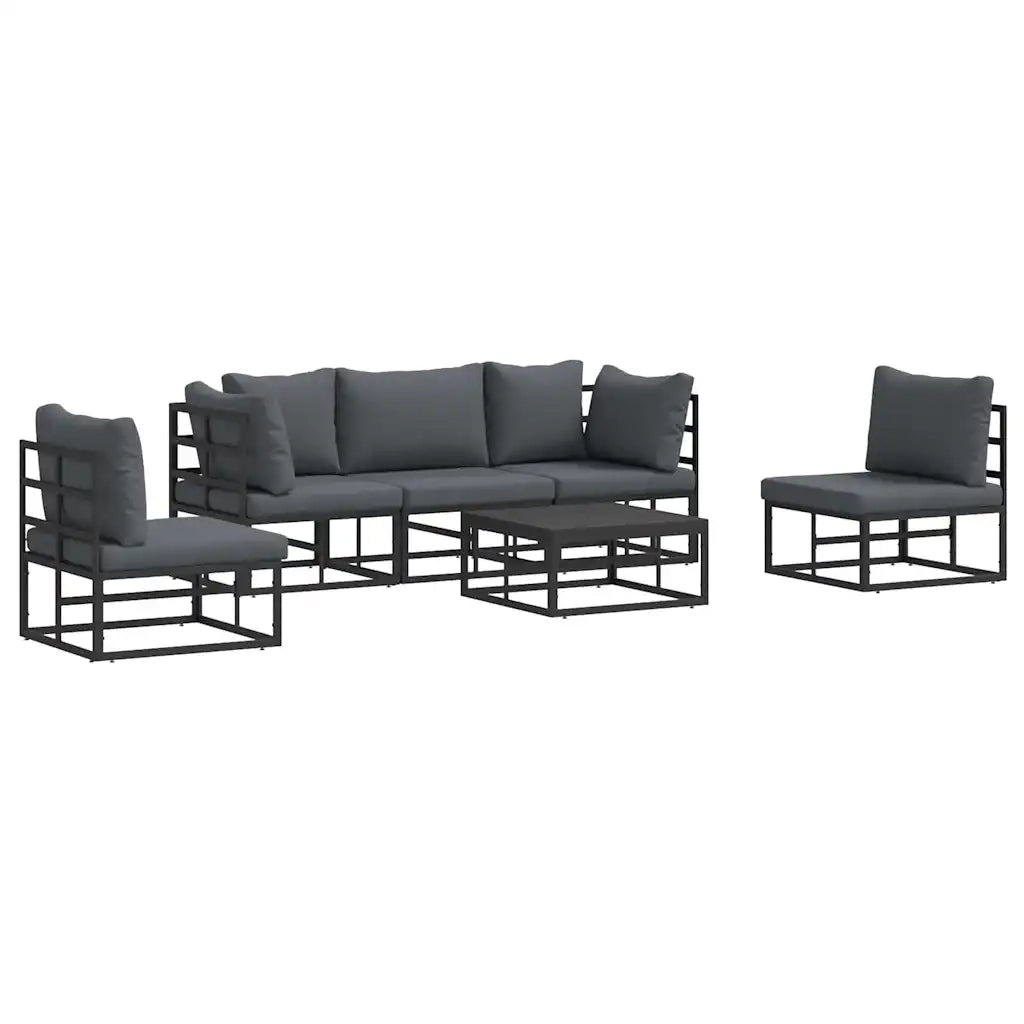 Set Divano da Giardino con cuscino 6 pcs Nero Alluminio