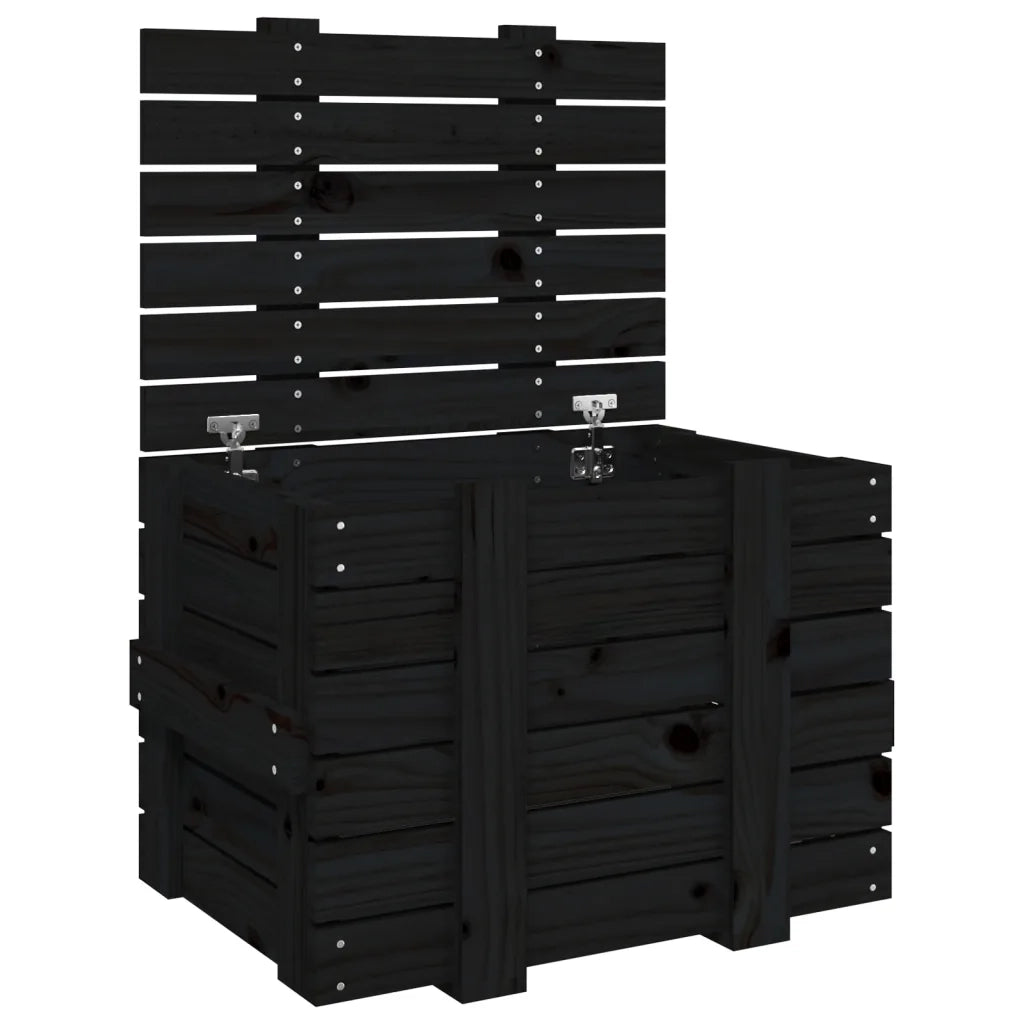 Contenitore Portaoggetti Nero 58x40,5x42 cm Legno Massello Pino 824997