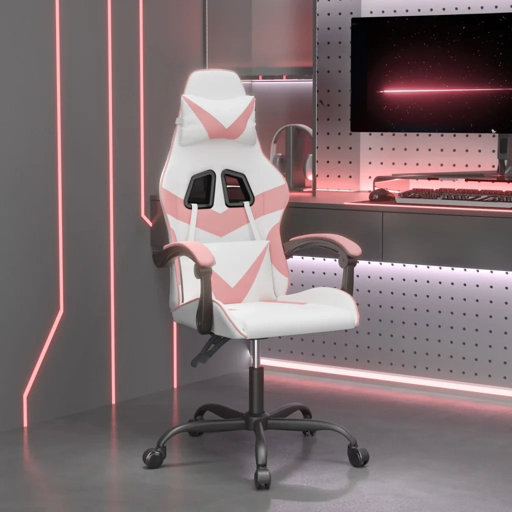 vidaXL Sedia da Gaming Girevole Bianco e Rosa in Similpelle