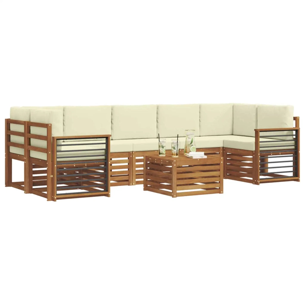 Set di divani da esterno con cuscino 8 pcs Naturale e Crema