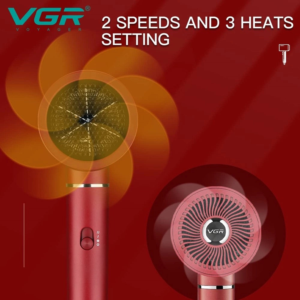 Trade Shop - Vgr V-431 Asciugacapelli Professionale 1600-1800w Parrucchiere Shop Hair Dryer - Rosso