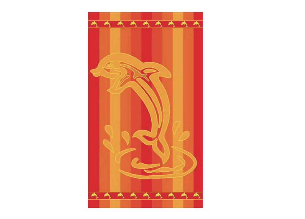 Telo Mare Jacquard In Spugna Disegno Dolphin Stripe - 90x170 - Arancio