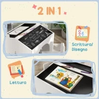 Set con 2 Sedie per Bambini e Tavolino con Lavagna per Cameretta e Asilo, Età 3-8 Anni, Bianco