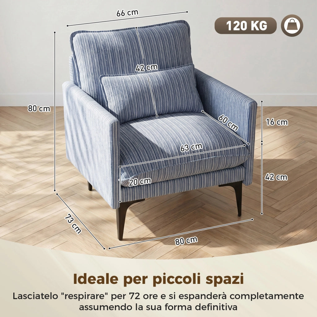 Poltrona Relax Blu in Tessuto con Cuscino Lombare e Braccioli ¨C Zephmum ¨C 100x90x80