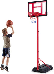 COSTWAY Canestro da Basket da Esterno ed Interno per Bambini, Canestro da Basket Regolabile in Altezza da 95 a 155 cm con Base Riempibile, Tabellone in PE e Struttura in Metallo