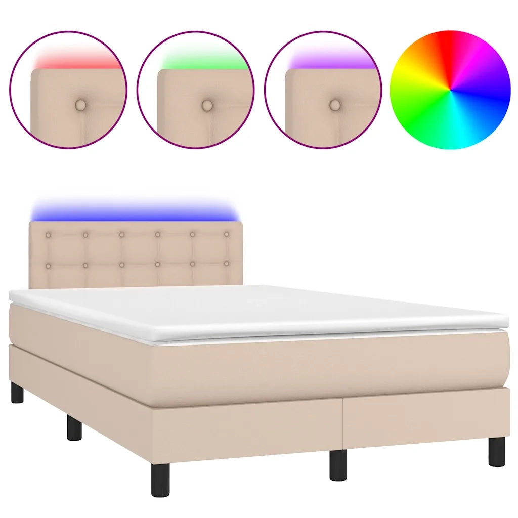 Giroletto Molle Materasso e LED Cappuccino 120x190cm Similpelle 3270140