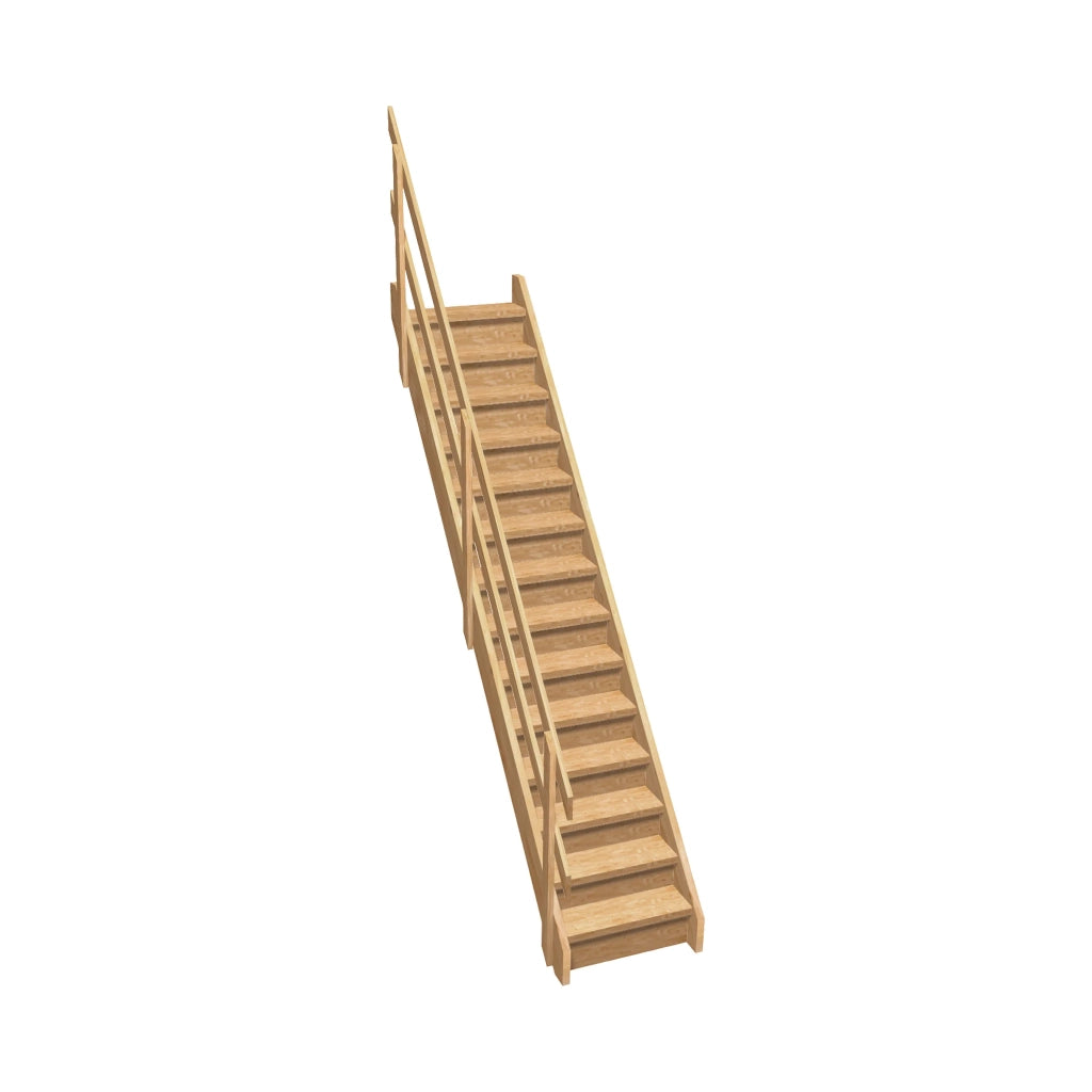 NORMANDIE - Scala rettilinea in legno con 2 binari e alzate