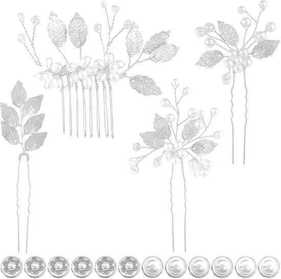 Accessori per capelli da sposa 16 pezzi - Spille per capelli argentei/astratti - Accessori per capelli fiorali - Accessori per capelli da sposa/eleganti per occasioni festive
