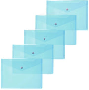 Documenti A5 trasparenti luce blu, 5 pezzi, piccole buste trasparenti con chiusura a bottone, buste in plastica per scuola, università, ufficio, viaggi