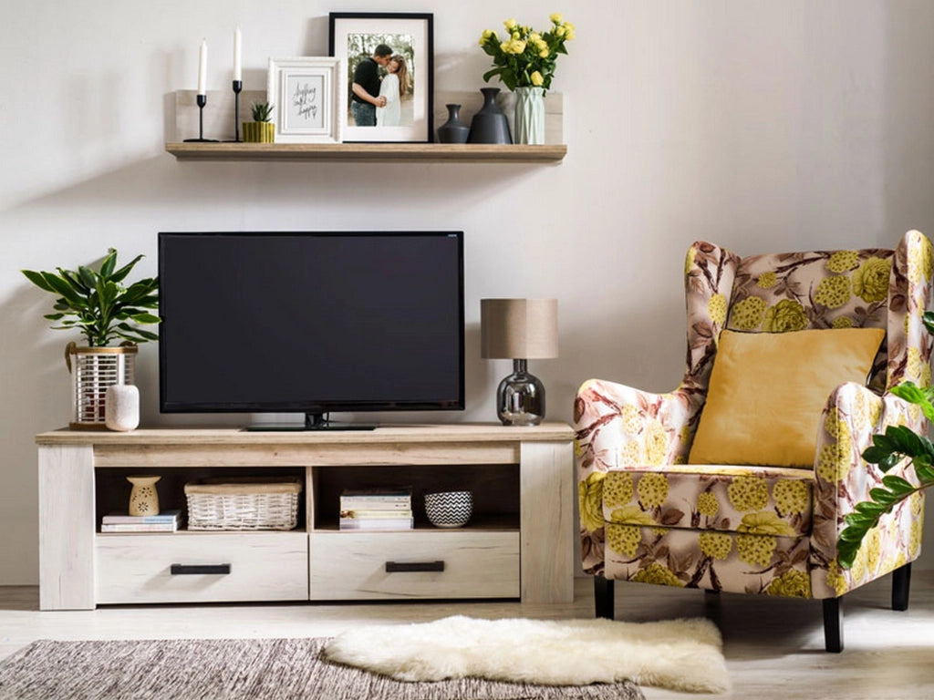 Scorze, Mobile Porta tv 2 Cassetti, 151.5x43.5x49.5h cm Bianco Larice