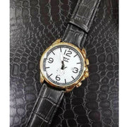 Trade Shop - Orologio Polso Zcc Z001 Uomo Golden Automatico Data Cinturino Pelle Nero Bianco -