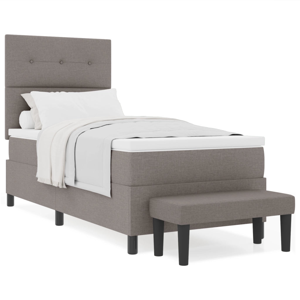 Letto box spring con materasso e panchina taupe 90x190 cm tessuto