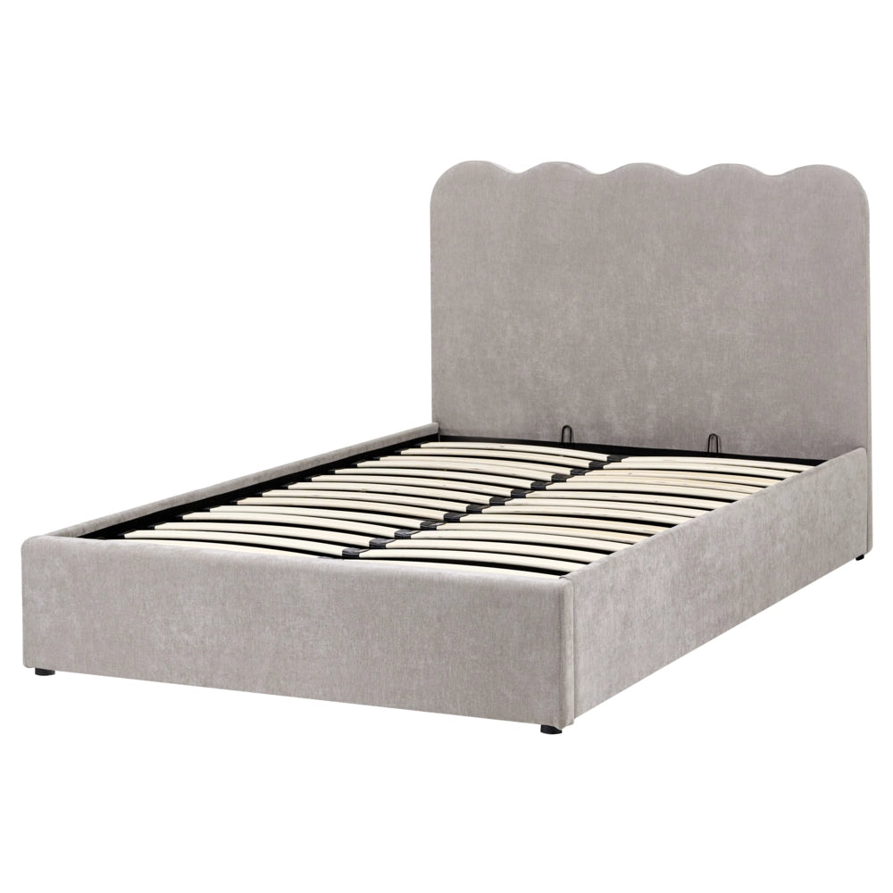 Letto in tessuto di ciniglia imbottito color tortora 120 x 200 cm contenitore elevabile con testiera e rete a doghe