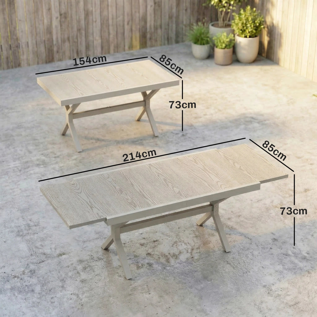 Tavolo da Giardino Allungabile 154-214x85x73 cm per 8-10 Persone in Alluminio e Acciaio Grigio