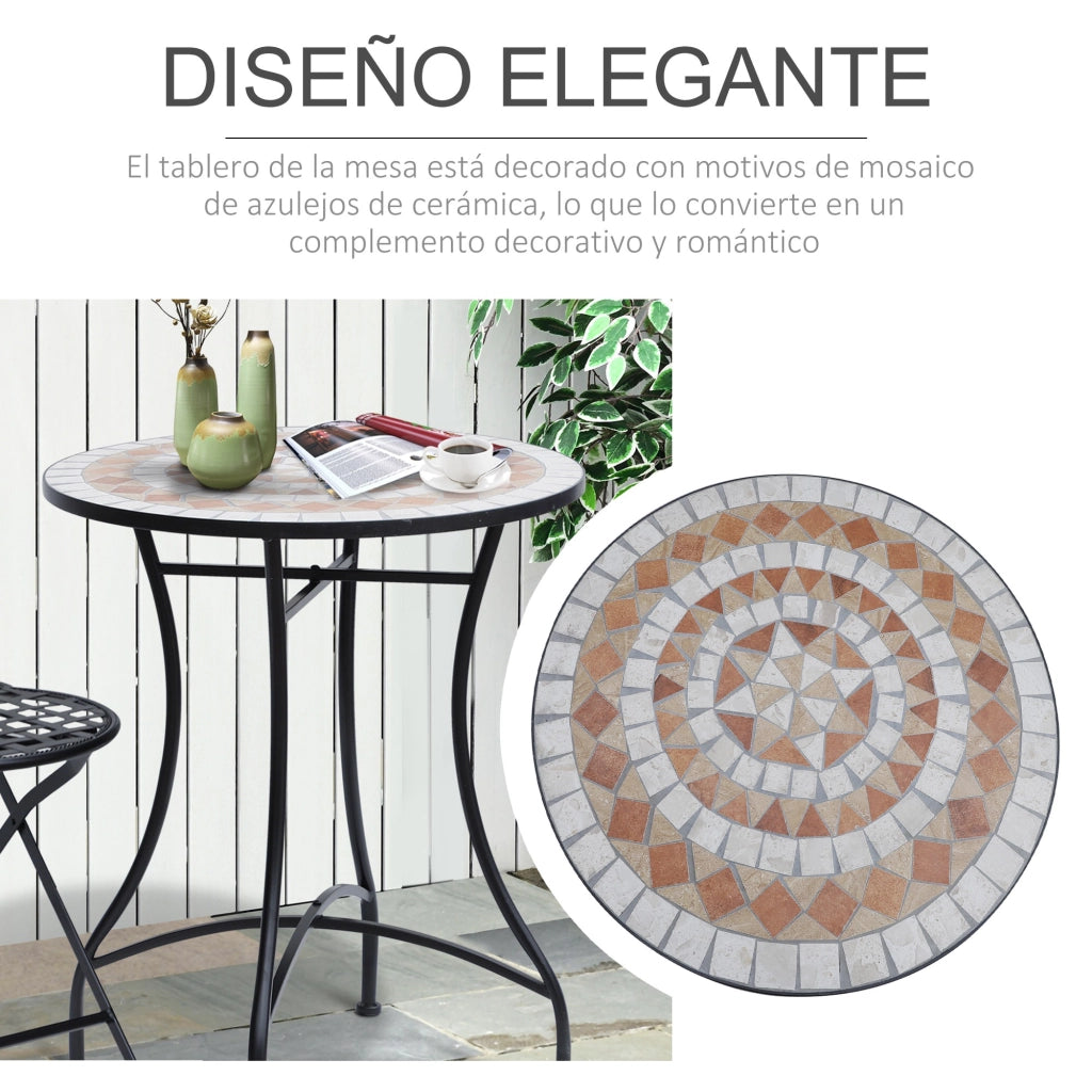 Tavolino da caff¨¨ da giardino rotondo in mosaico ceramico ¨C zephmum ¨C ¦µ60x71cm