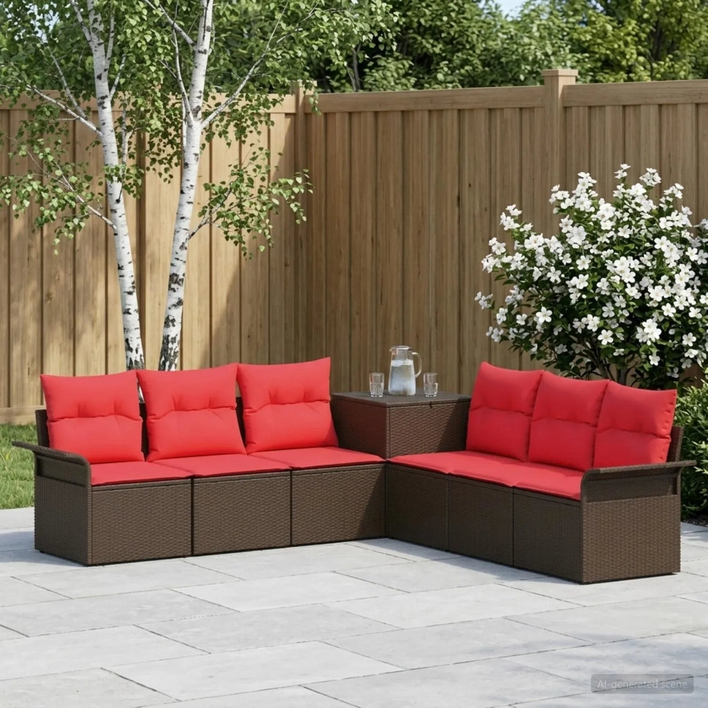 Set di divani 7 pz Marrone e Rosso Rattan sintetico e Acciaio 3448661