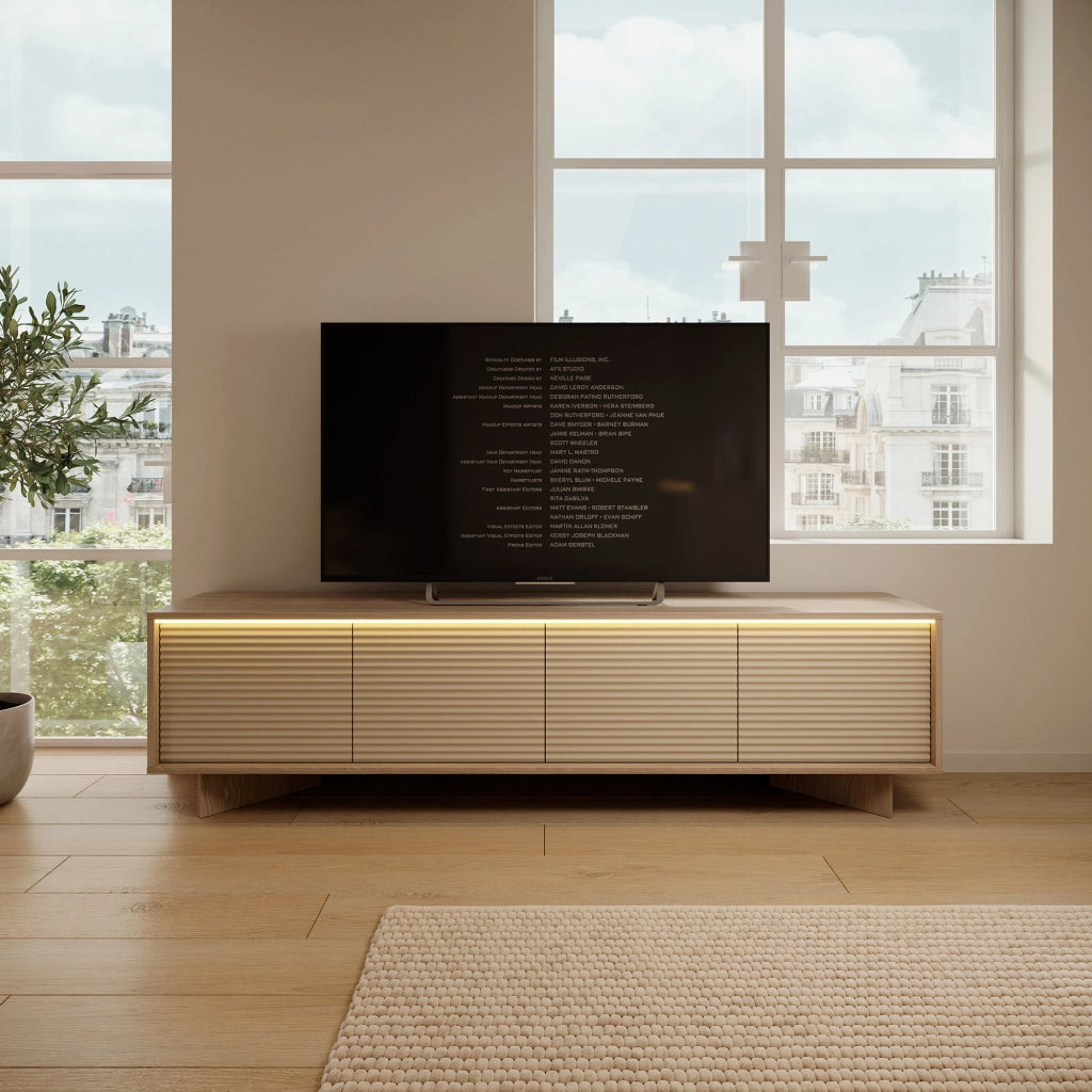 Kame, Mobile Porta tv un Ripiano, 204x40x54h cm Marrone Rovere