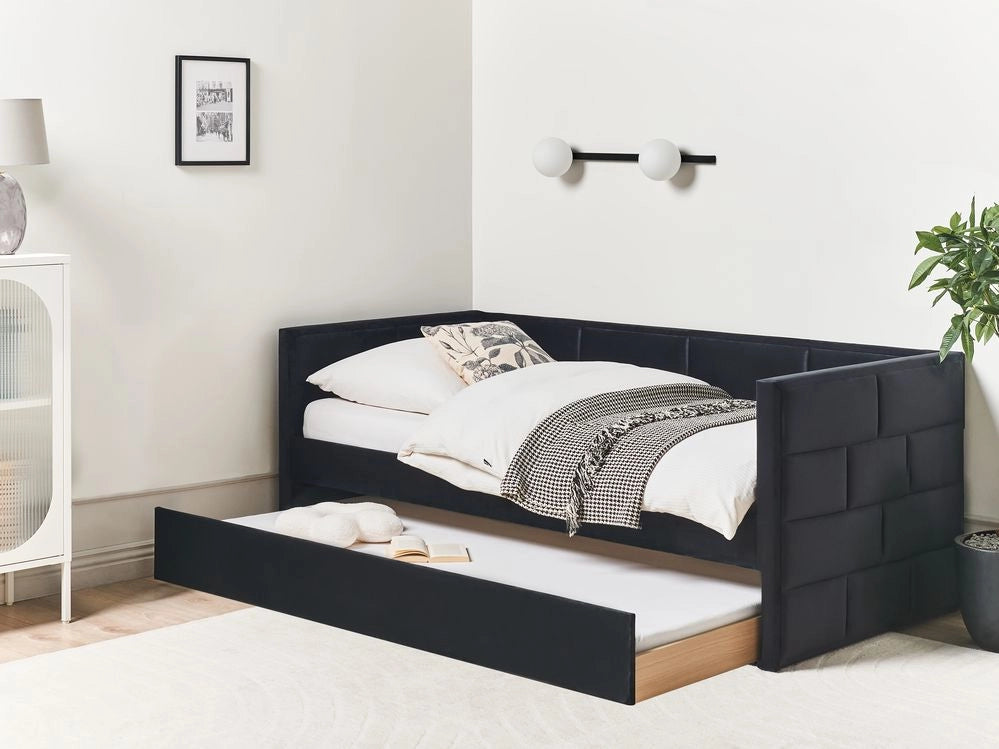 Letto singolo con secondo letto a scomparsa in velluto nero 90 x 200 cm camera da letto cameretta