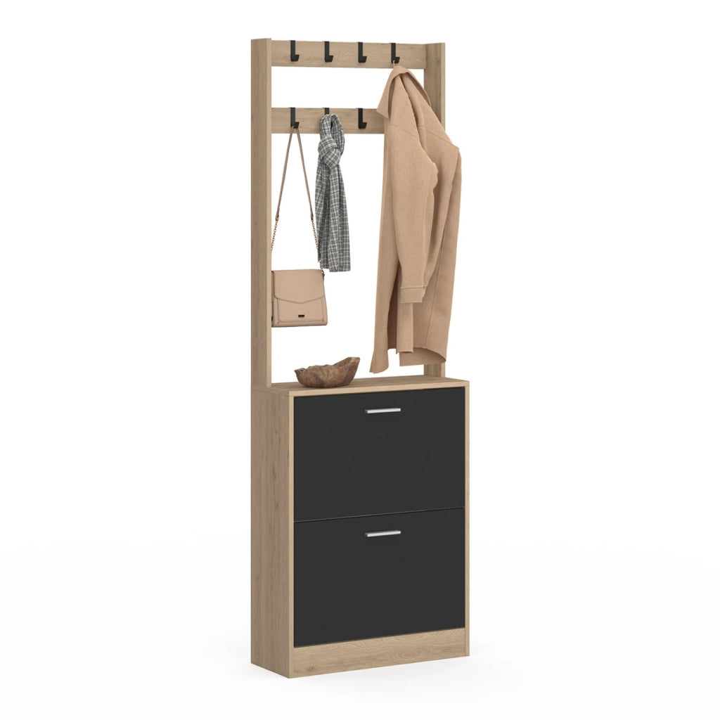IDMarket - Scarpiera KLARK a 2 ante in legno ed effetto nero