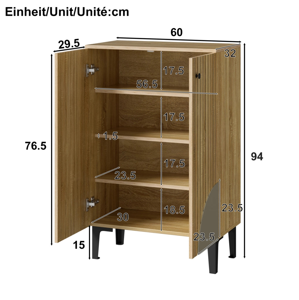 Scarpiere moderna in MDF e truciolare con ante; 60 x 32 x 94 cm; colore naturale