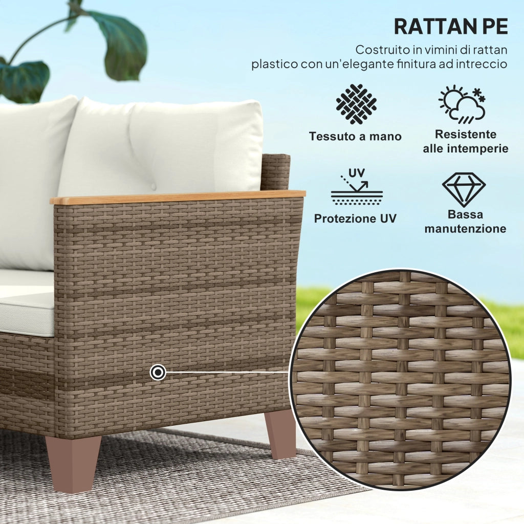 Salotto da Giardino in Rattan PE con Divano 2 Posti, Chaise Longue e Tavolino da Caff¨¨, Crema