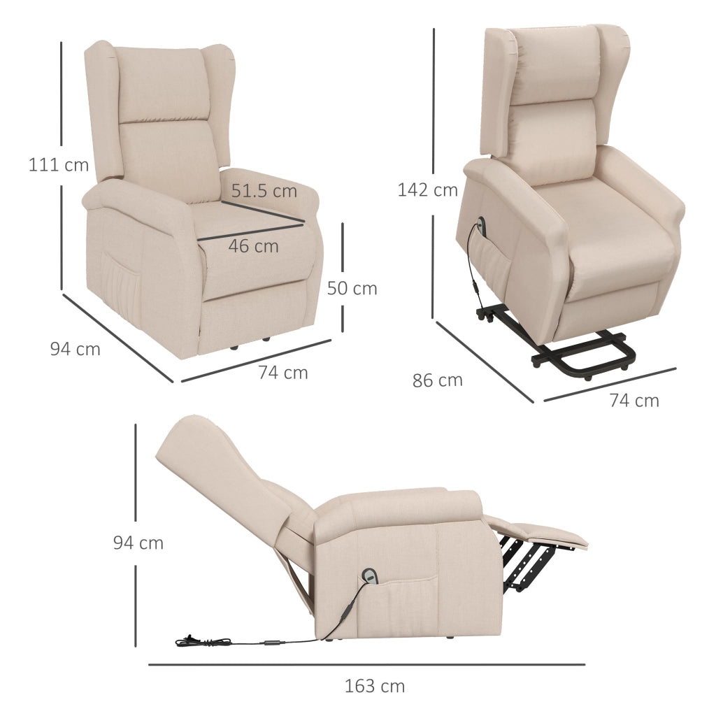 Poltrona relax elettrica con alzapersona, posizione reclinabile, portata max 200 kg, bianco crema
