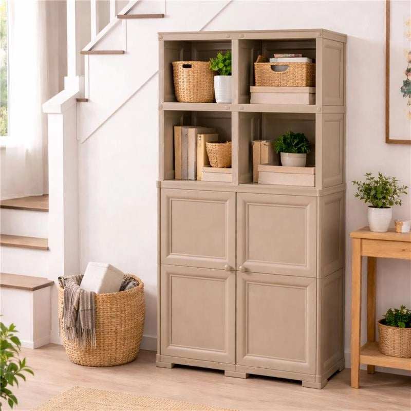 ARMADIO 2 MODULI CHIUSI CON 2 SCAFFALI 79X43X164 CM, MOBILE CONTENITORE MULTIUSO PER SALOTTO, PERGOLATO E BALCONE COPERTO, DESIGN CLASSICO EFFETTO LEGNO