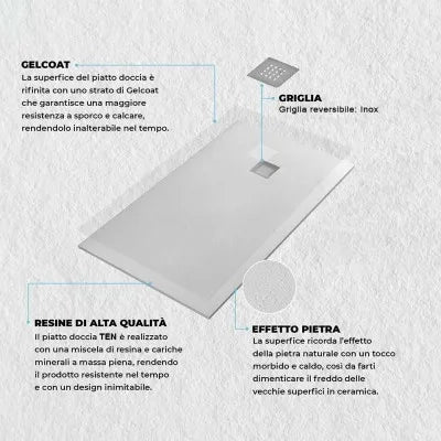 Piatto doccia semicircolare 90x90 bianco riducibile su misura Ten
