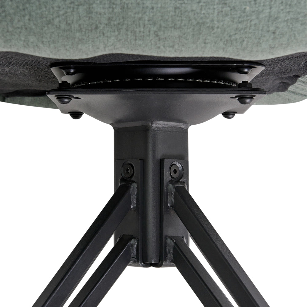 Set di 2 sedie da pranzo girevoli in tessuto verde scuro con braccioli e schienale in metallo nero con gambe in stile retrò