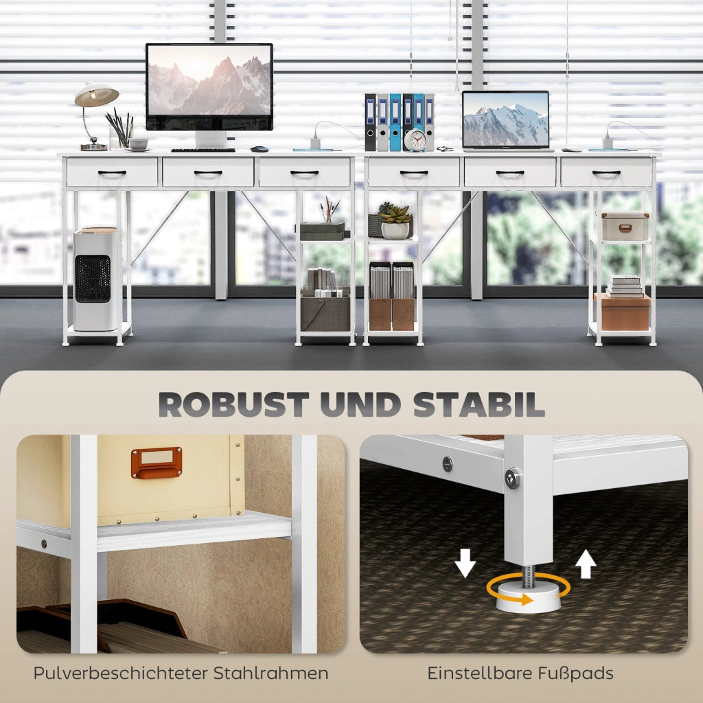 Scrivania da ufficio con 2 USB e 2 prese ¨C zephmum ¨C bianco 120x40x76 cm