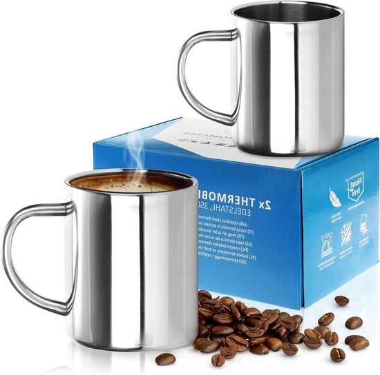 Set di Thermos a Doppio Strato in Acciaio Inossidabile - 350 ml per Caffettiera - Thermos in Acciaio Inossidabile di Alta Qualità - Caffettiera Infrangibile - Caffè a Doppio Strato Isolato (02 Pezzi - )