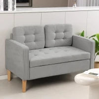 Divano a Due Posti con Contenitore, Impunture a Bottoni, Cuscini, Legno di Gomma, 117x62x78cm, Grigio Chiaro