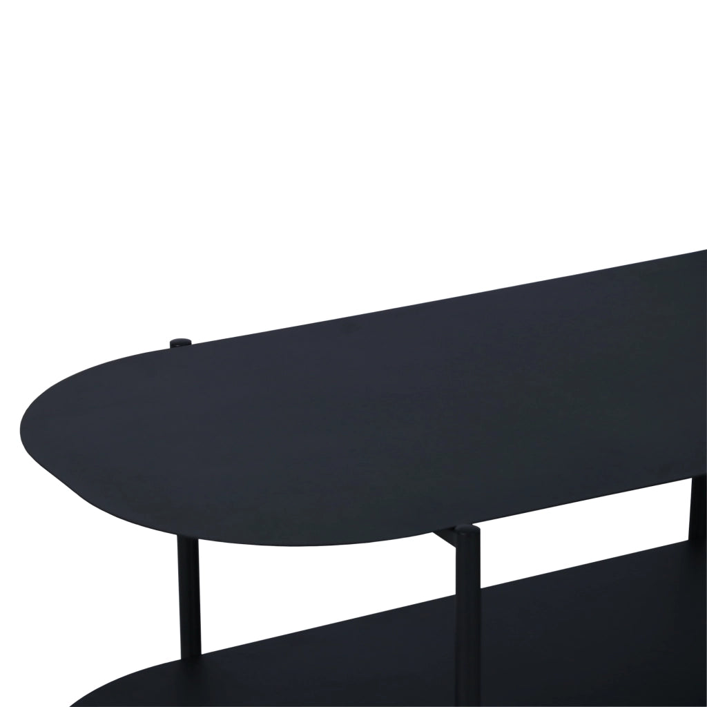 Tavolino Basso Enebakk in Acciaio con Piano Ovale 112 x 62 x 40,5 cm Nero [en.casa]