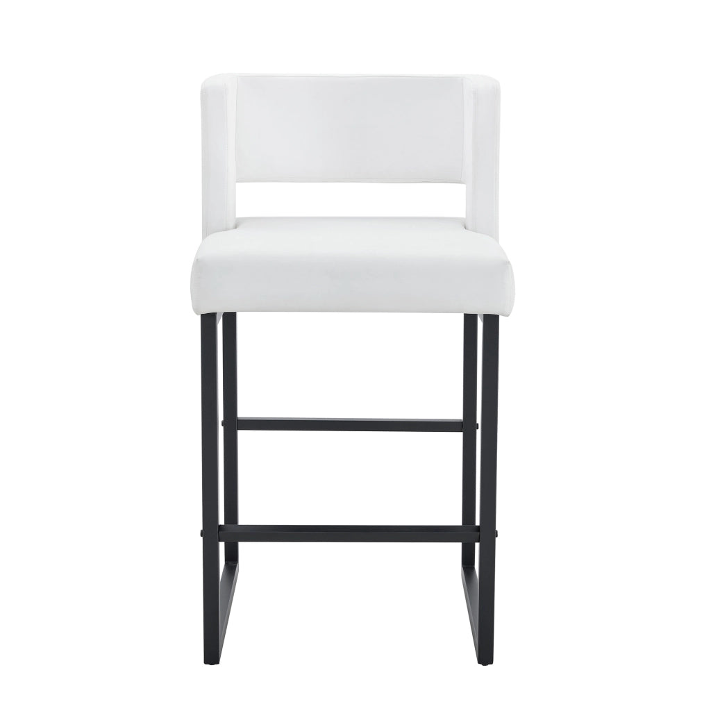 Sgabelli da bar nordici, 2 pezzi con seduta imbottita in PU bianco e gambe in metallo nero, 61 × 60,5 × 54 cm