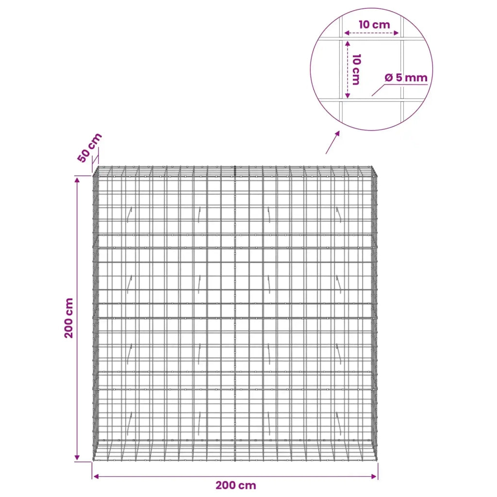 Gabione con filo da 5 mm e rete 10x10 cm 200x50x200 cm 3465262