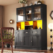 Credenza alta 140x40x175 cm con illuminazione LED controllabile da app in MDF nero
