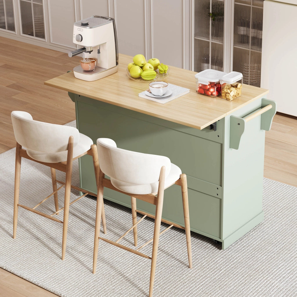Carrello cucina mobile con piano estraibile 120x45 cm, anta doppia, cassetto nascosto e ripiani regolabili, verde anticato
