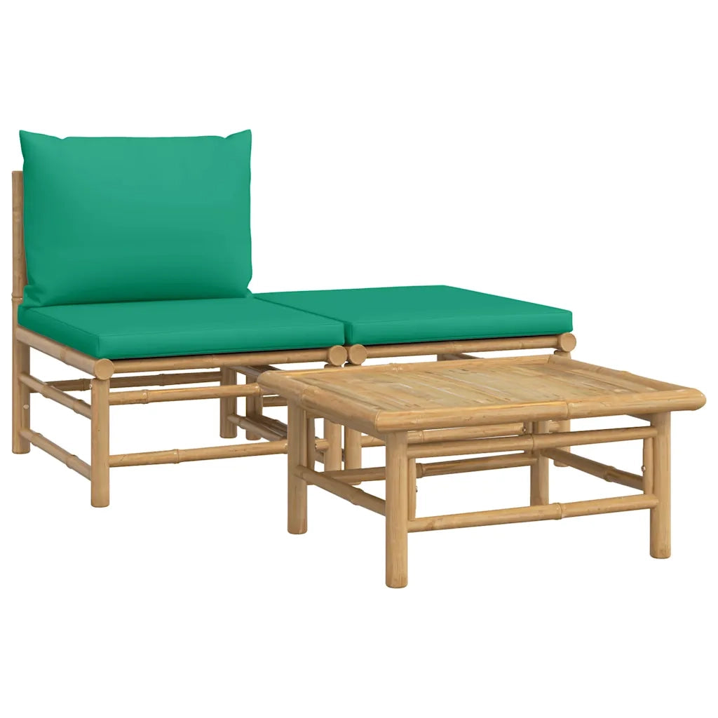 Salotto da Giardino-Set Salotto da Giardino 3pz con Cuscini Verdi Bamb¨´