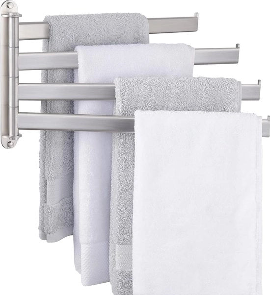 Sostegno per asciugamani con barra di sostegno a 4 braccia in acciaio inossidabile SUS 304 con rotazione di 180°, da 40cm, fissaggio alla parete liscio.