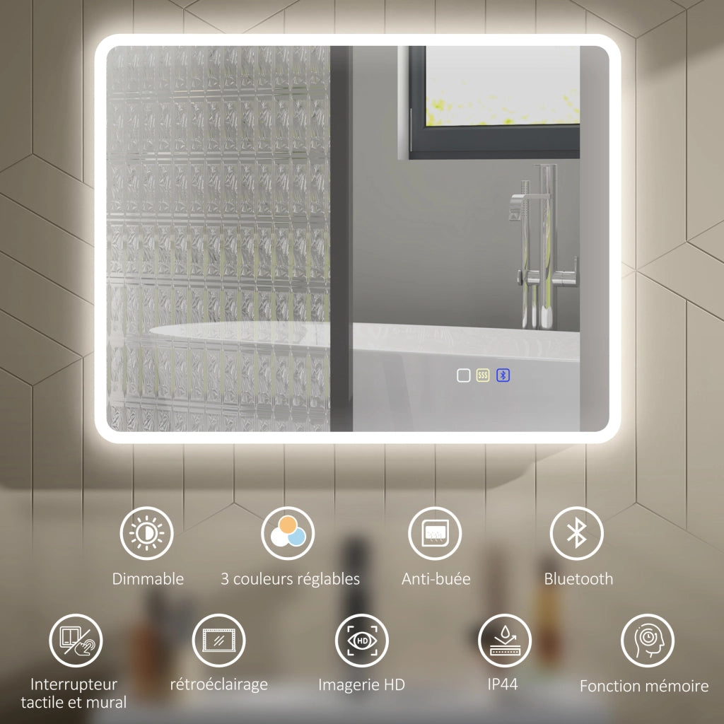 Specchio da Bagno LED Bluetooth 70x90 cm Antiappannante ¨C zephmum ¨C Argento