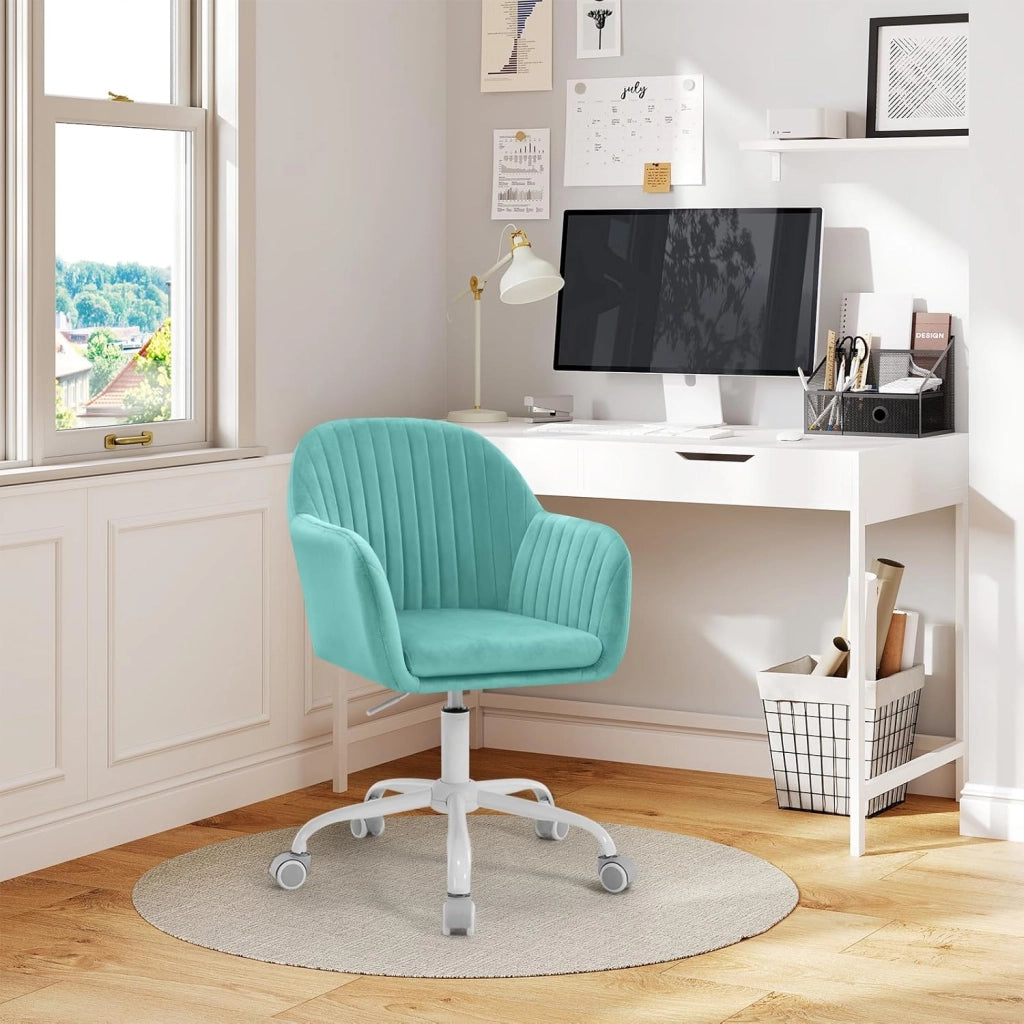 Sedia da Ufficio, Sedia da Toeletta, Poltrona Ergonomica, Ampia, in Velluto Imbottita, Regolabile in Altezza per Ufficio e Camera da Letto, Turchese, BS166ts