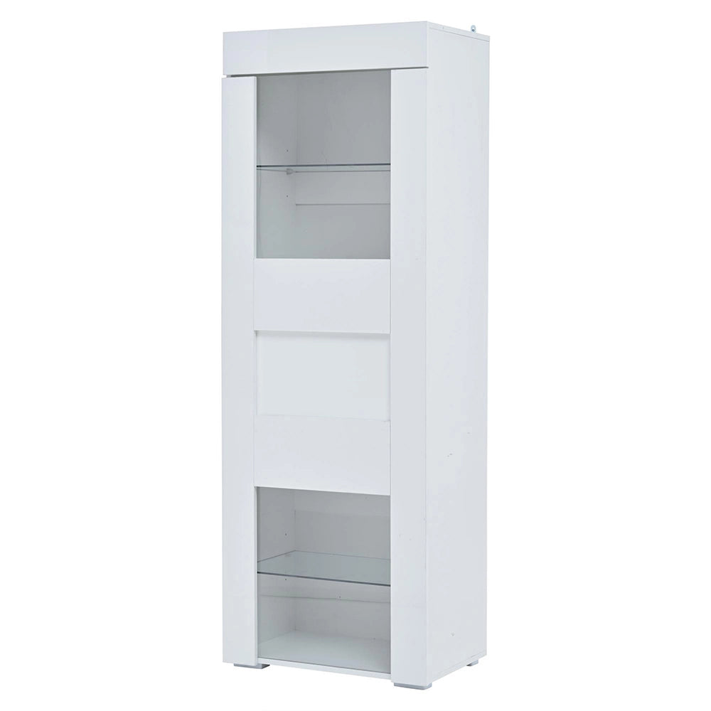 Vetrina 60x40x170 cm con LED - Xylo - 2 ripiani in vetro, ante in acrilico, armadio per soggiorno, bianco