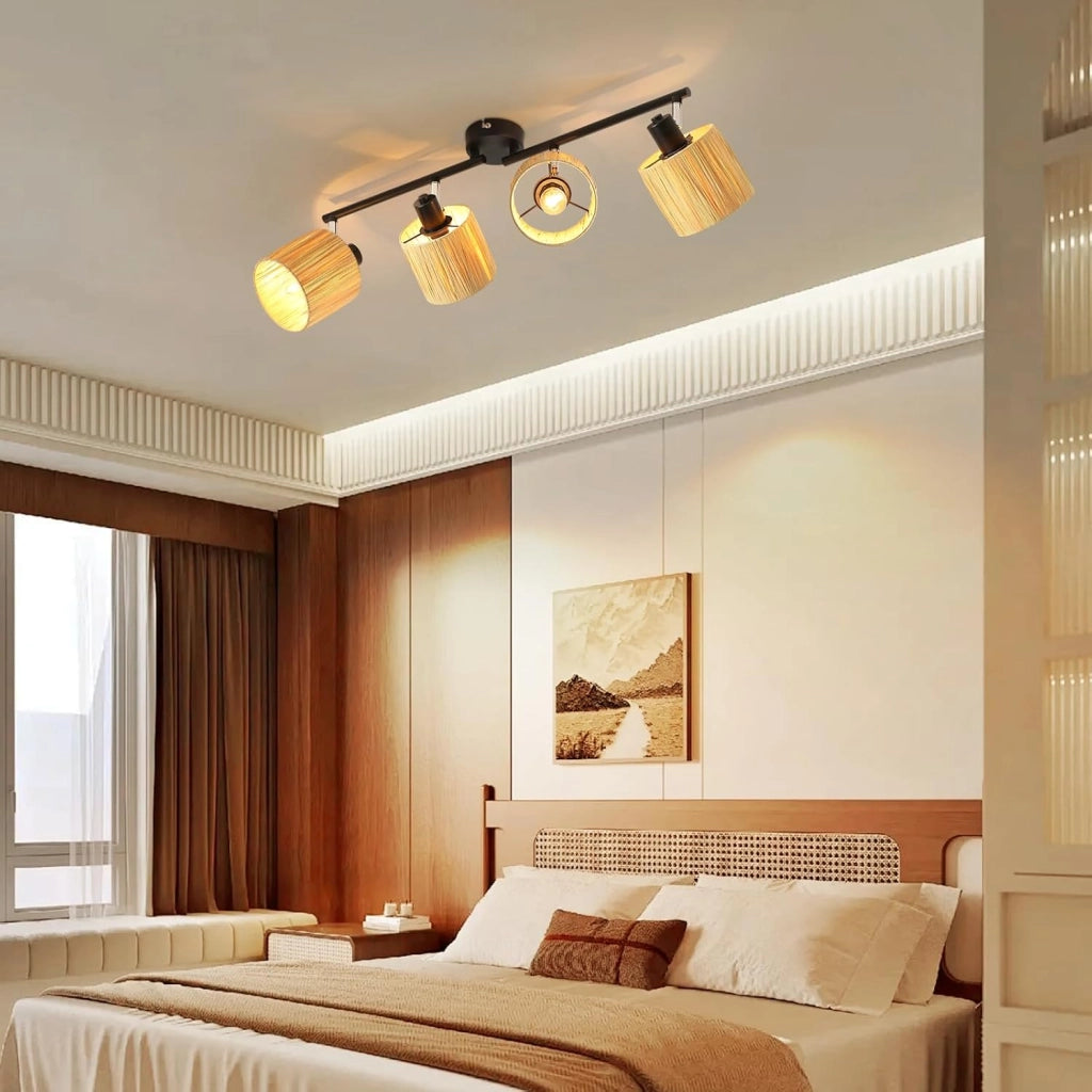 ZMH Faretto da soffitto 4 fiamme E14 Nero naturale Lampada da soffitto Carta da parati Soggiorno