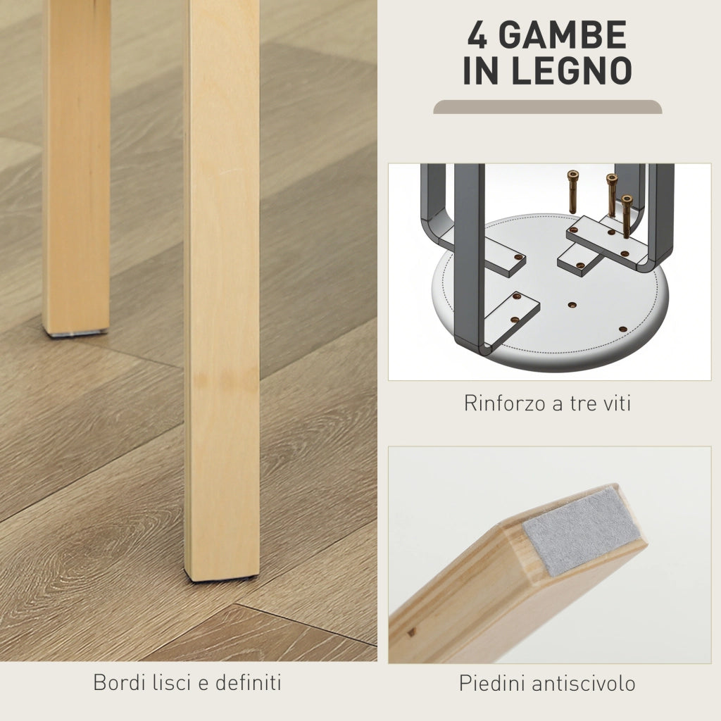 Set 4 Sgabelli Impilabili e Imbottiti con Rivestimento in Tessuto e Gambe in Legno, Cachi