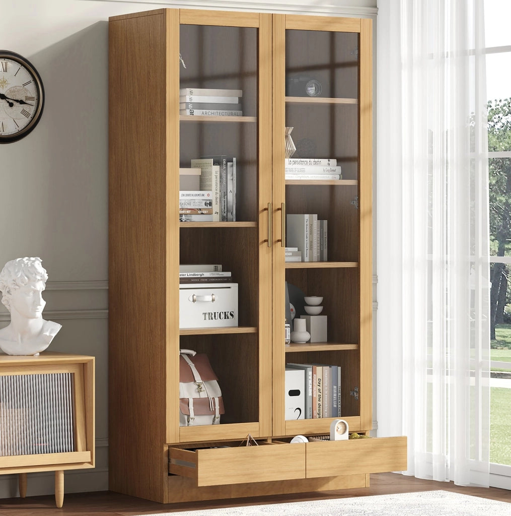Vetrina in MDF e vetro 80 x 40 x 160 cm, legno naturale