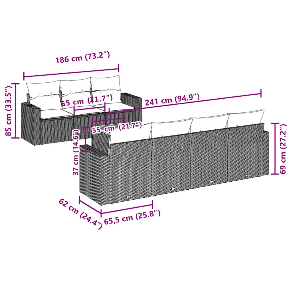 Set Divani da Giardino 8 pz con Cuscini Grigio in Polyrattan