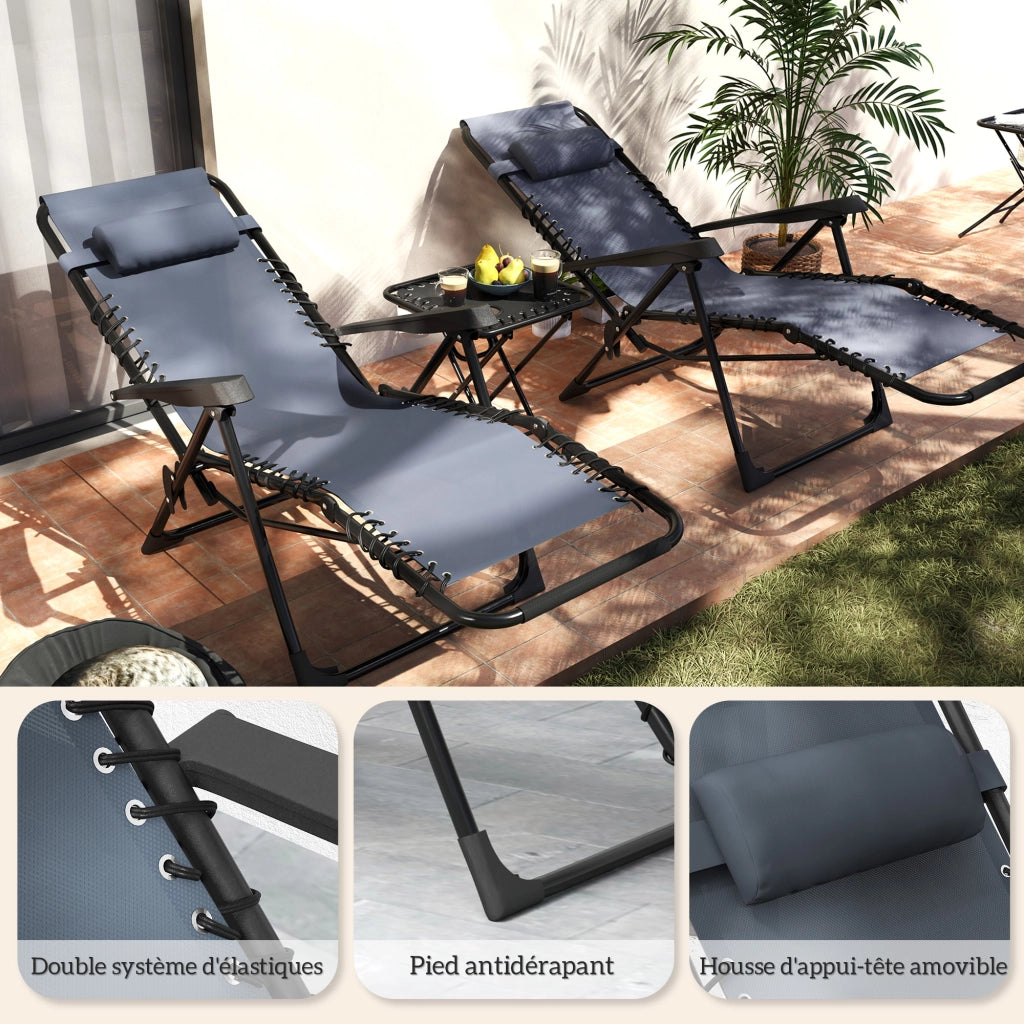 Sedia da giardino pieghevole ¨C zephmum ¨C grigio, 2 pezzi con tavolino