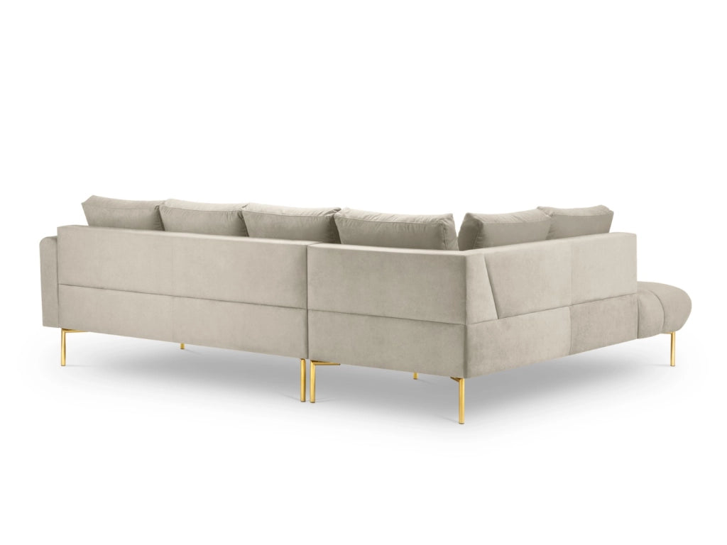 Cosmopolitan Design - Divano angolare sinistro "Hastings" 5 posti in velluto beige 