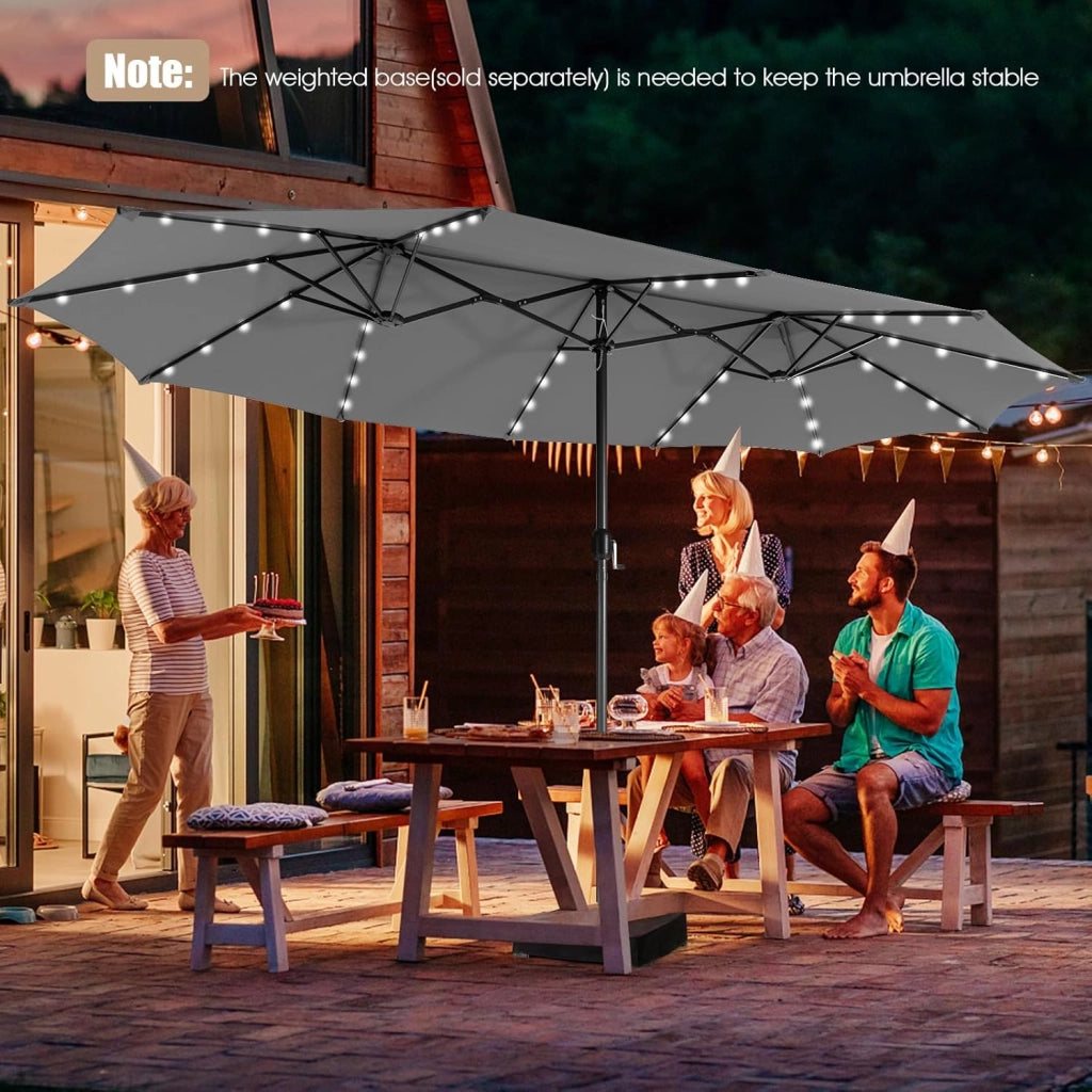 Ombrellone da Giardino Doppio 470 x 280 x 246,5 cm con LED, Ombrellone Rettangolare con Manovella, Ombrellone da Balcone Grande, Ombrellone da Patio per Piscina, Cortile senza Base